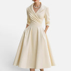 Midikleid Wickeloptik Dreiviertelarm V Ausschnitt