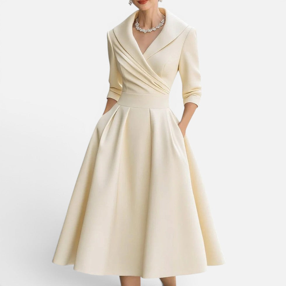 Midikleid Wickeloptik Dreiviertelarm V Ausschnitt
