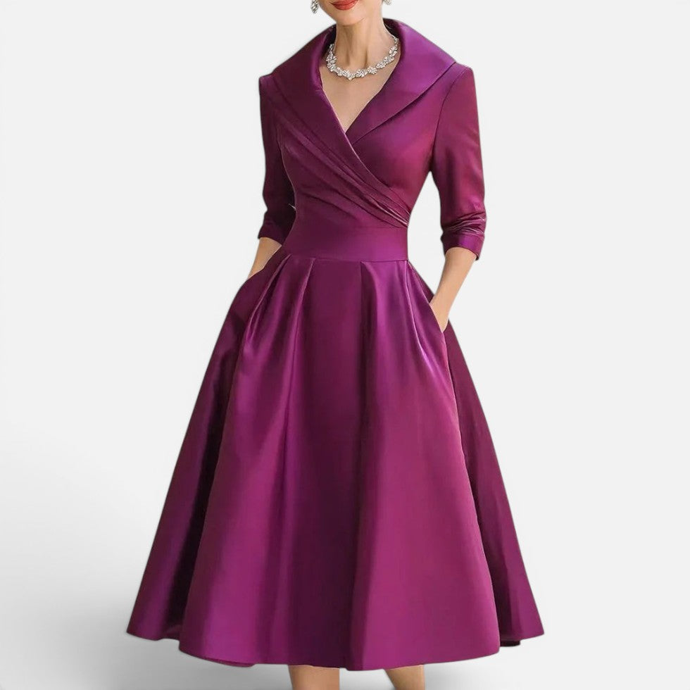 Midikleid Wickeloptik Dreiviertelarm V Ausschnitt