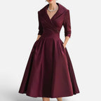 Midikleid Wickeloptik Dreiviertelarm V Ausschnitt