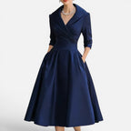 Midikleid Wickeloptik Dreiviertelarm V Ausschnitt