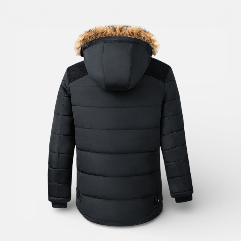 Herren Steppjacke mit Kapuze und Kunstfellbesatz