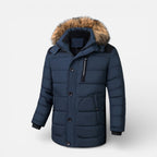 Herren Steppjacke mit Kapuze und Kunstfellbesatz