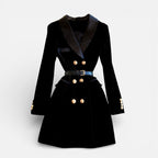 Damen Samt Blazerkleid mit Revers und Gürtel