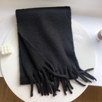 Damen Schal mit Kaschmir-Touch und Fransen – Weicher Uni-Winterschal, Herbst Winter