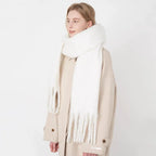 Damen Schal mit Kaschmir-Touch und Fransen – Weicher Uni-Winterschal, Herbst Winter