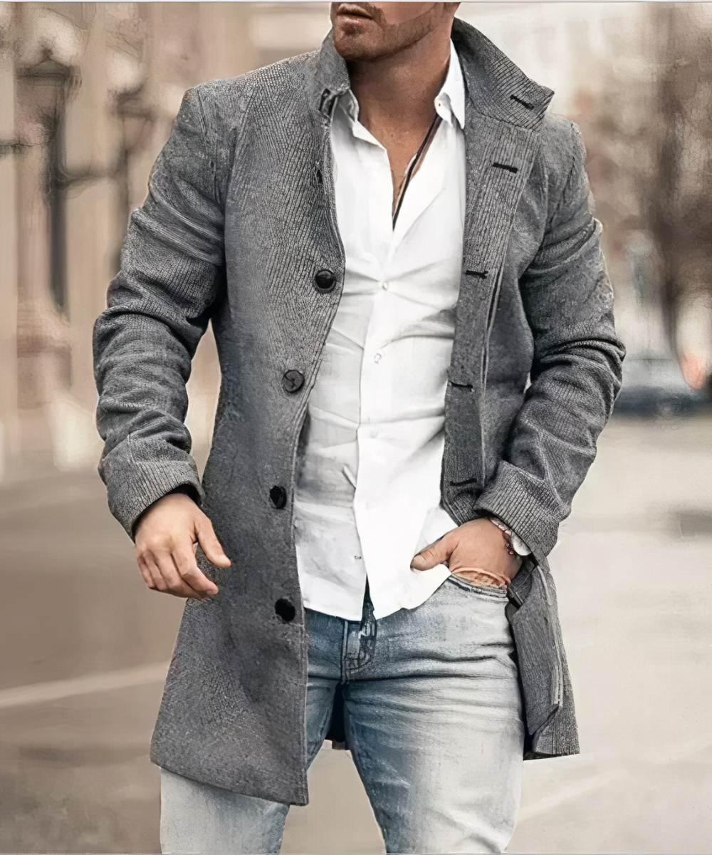 Herren Kurzmantel mit Reverskragen – Wollmantel-Optik mit Karo- & Patchwork-Muster