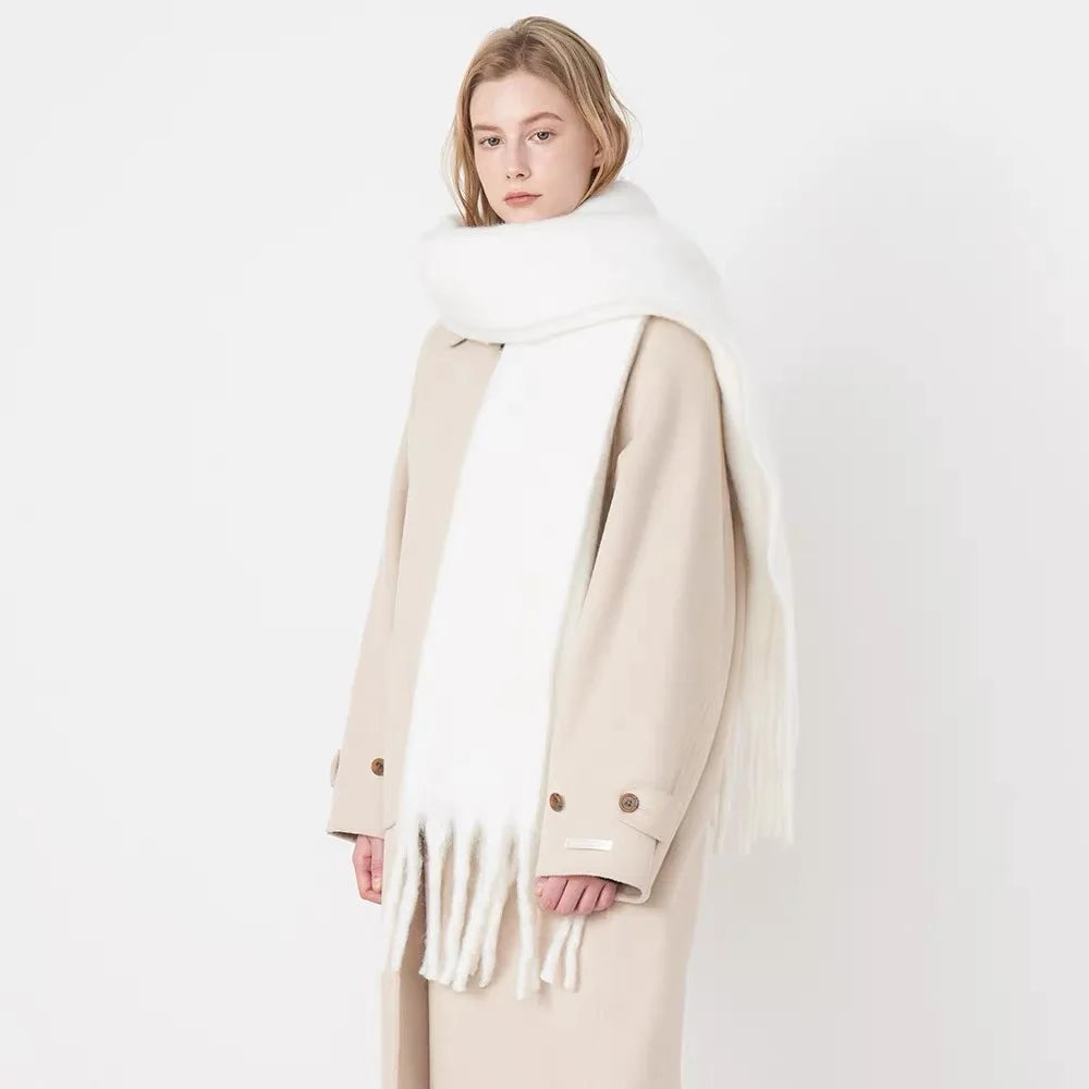 Damen Schal mit Kaschmir-Touch und Fransen – Weicher Uni-Winterschal, Herbst Winter
