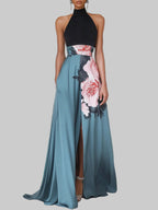 Blumenkleid Hochzeitskleid für Hochzeitsgäste mit A-Linie und Seitenschlitz