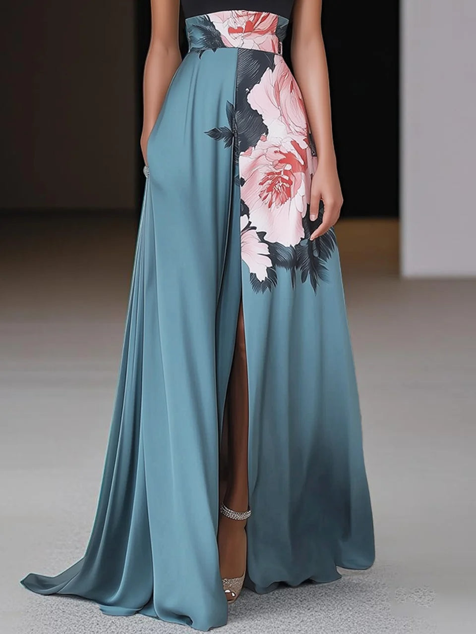 Blumenkleid Hochzeitskleid für Hochzeitsgäste mit A-Linie und Seitenschlitz