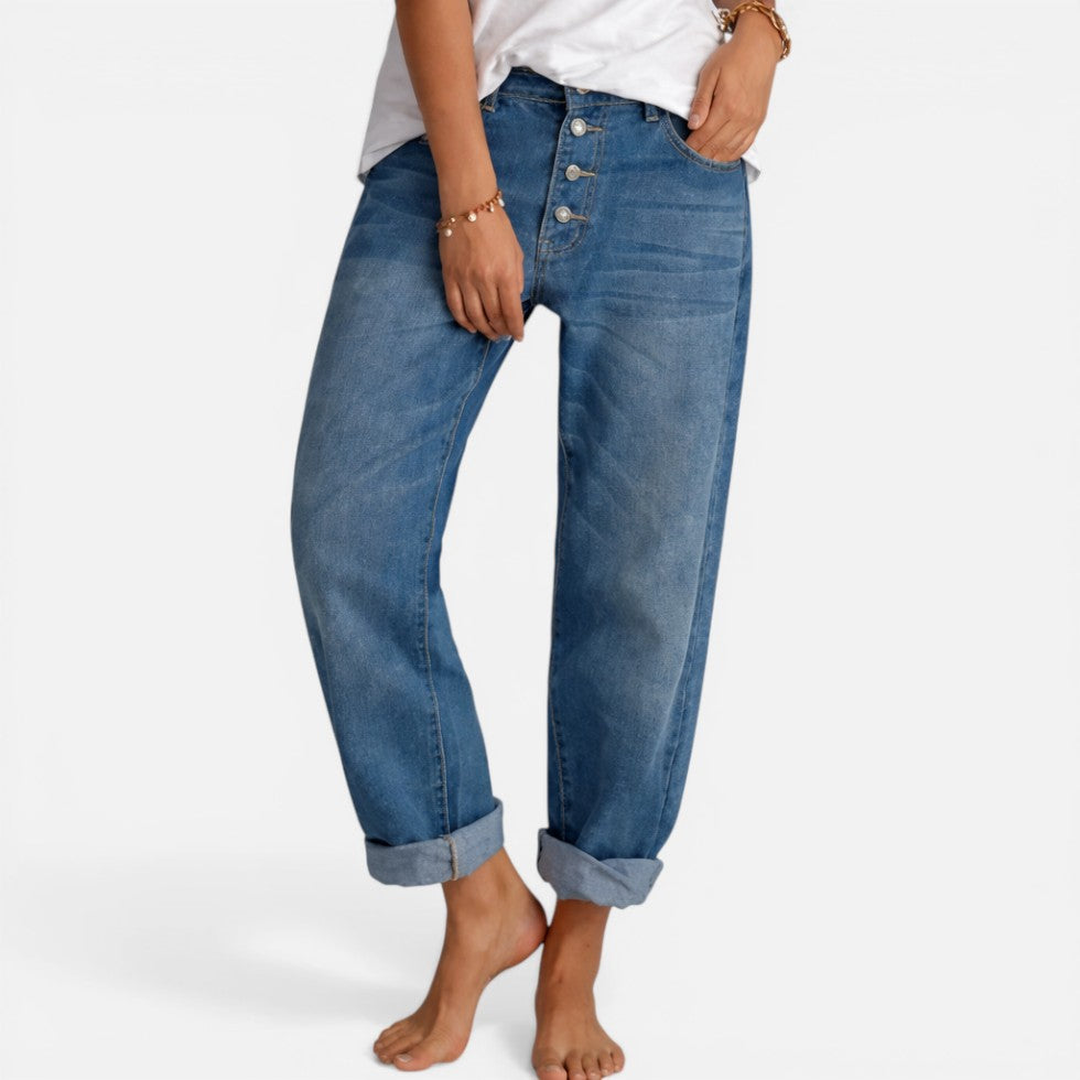 Damejeans med knaplukning og lige ben