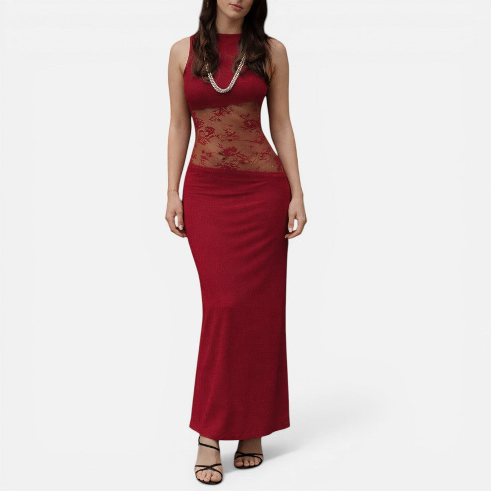Maxikleid mit Spitze und Rückenausschnitt
