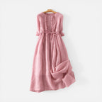 Leinenkleid mit Knopfleiste und Taillenband