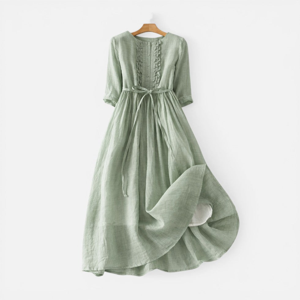 Leinenkleid mit Knopfleiste und Taillenband
