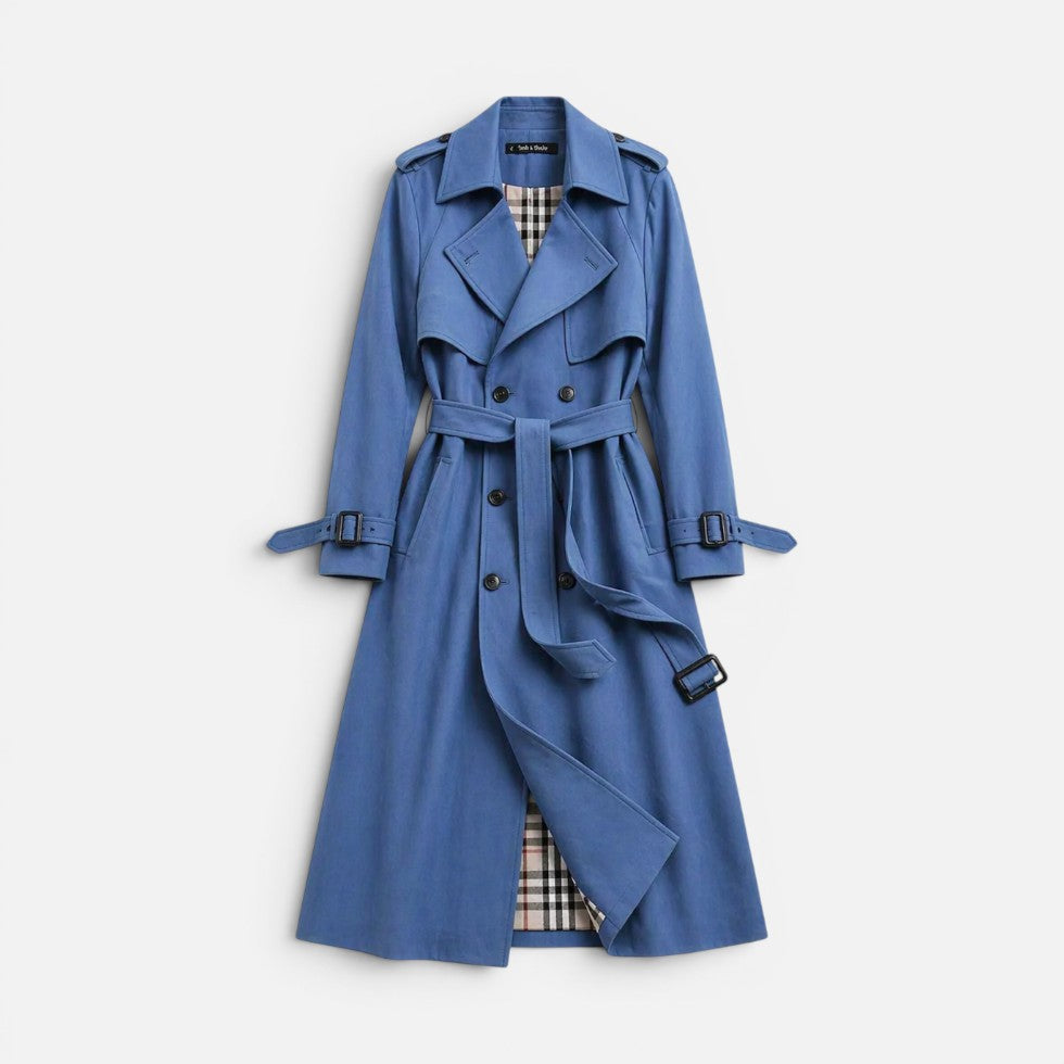 Dame trenchcoat dobbeltradet med reverskrave