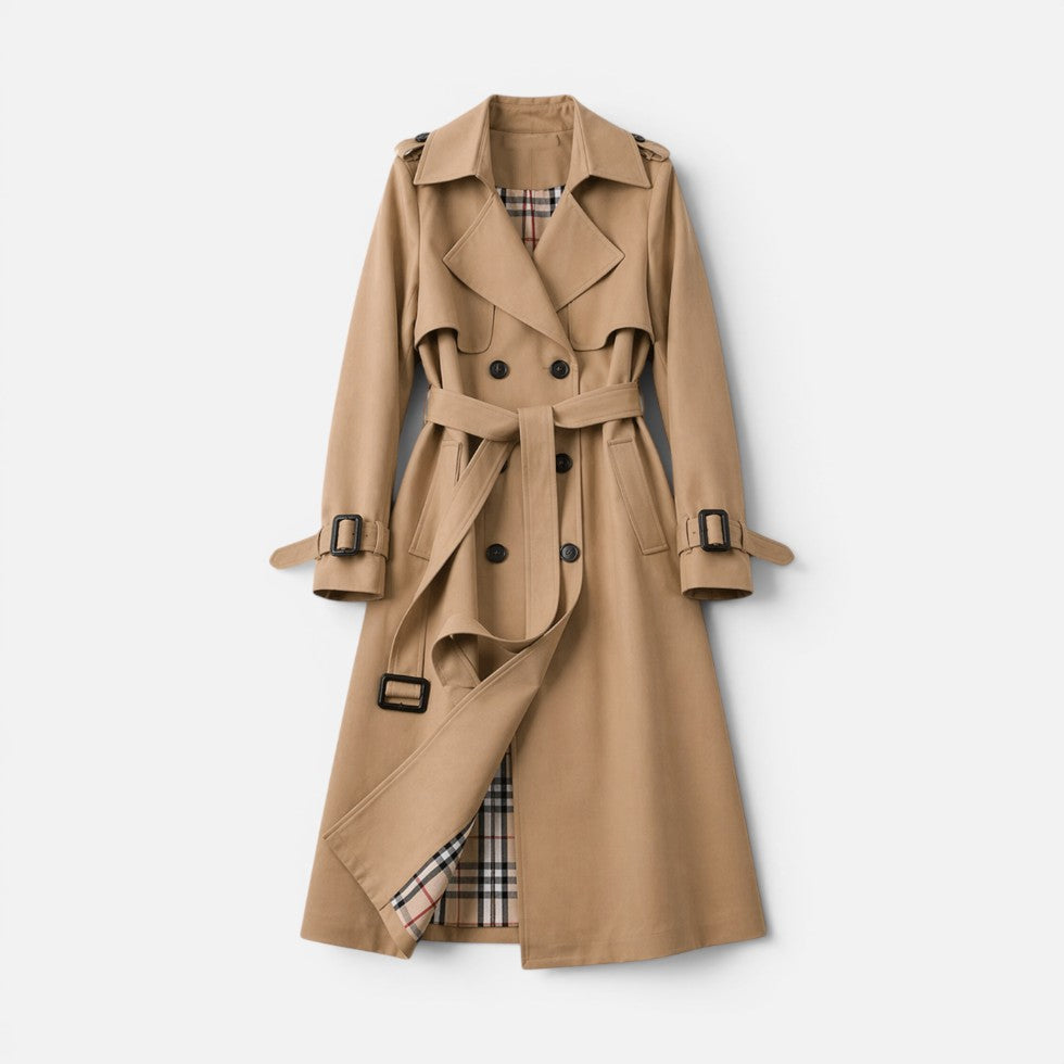Dame trenchcoat dobbeltradet med reverskrave