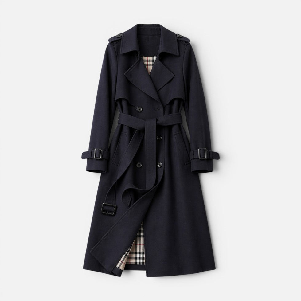Dame trenchcoat dobbeltradet med reverskrave