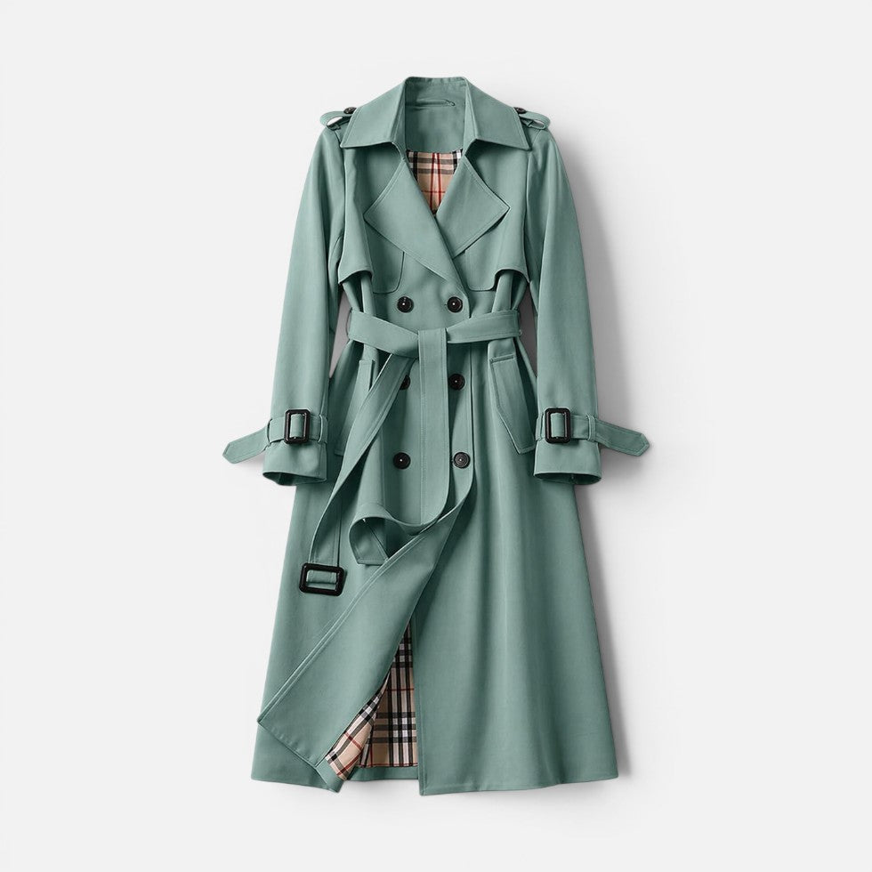 Dame trenchcoat dobbeltradet med reverskrave