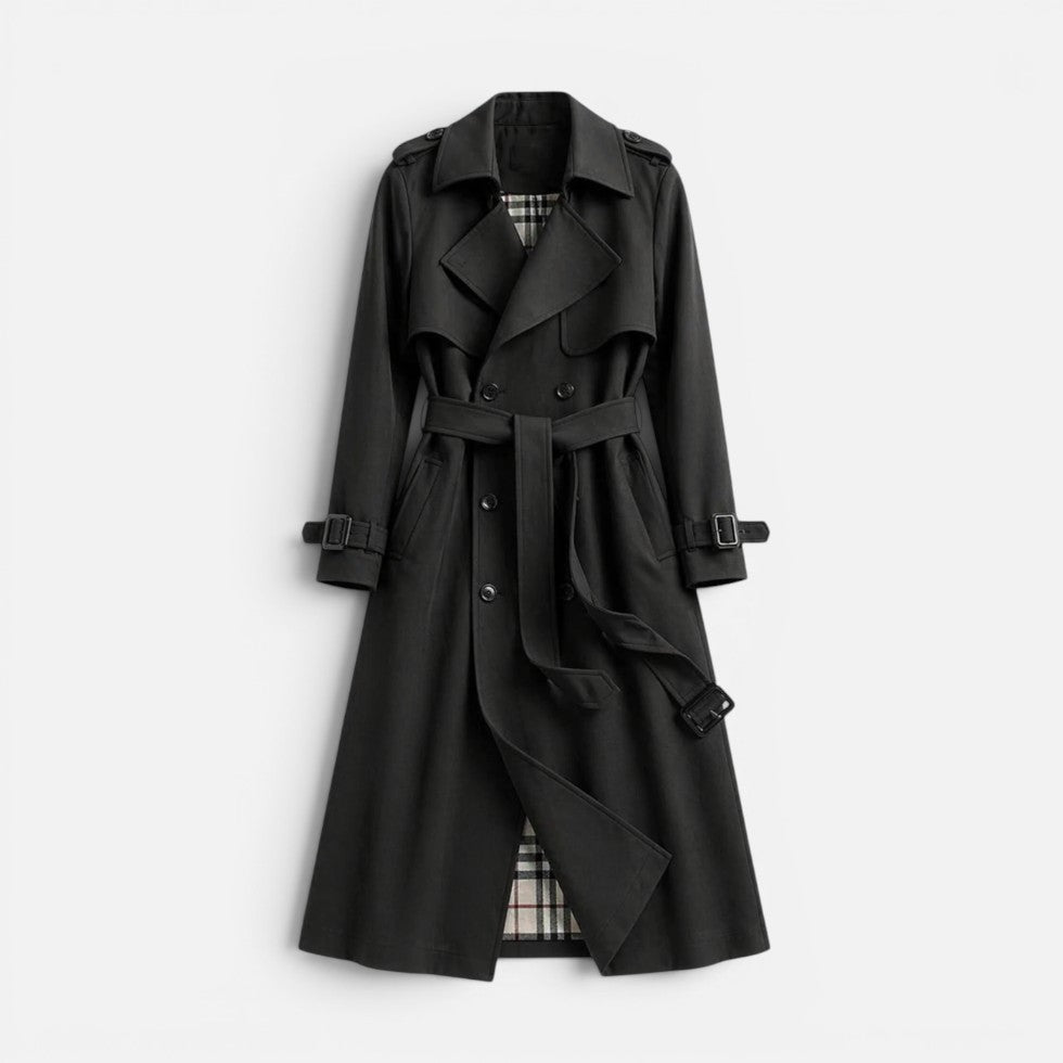 Dame trenchcoat dobbeltradet med reverskrave