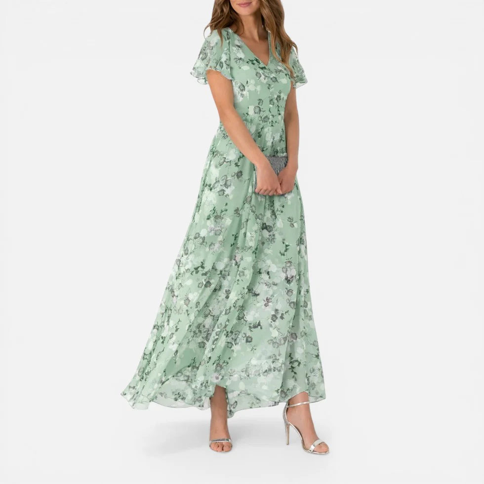 Maxikleid V Ausschnitt Kurzarm Geblümt