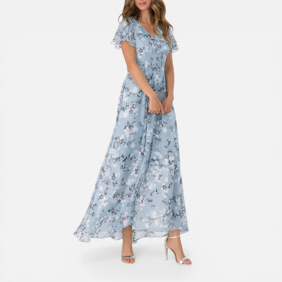 Maxikleid V Ausschnitt Kurzarm Geblümt