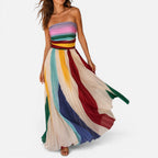 Damen Maxikleid Trägerlos mit Plisseerock