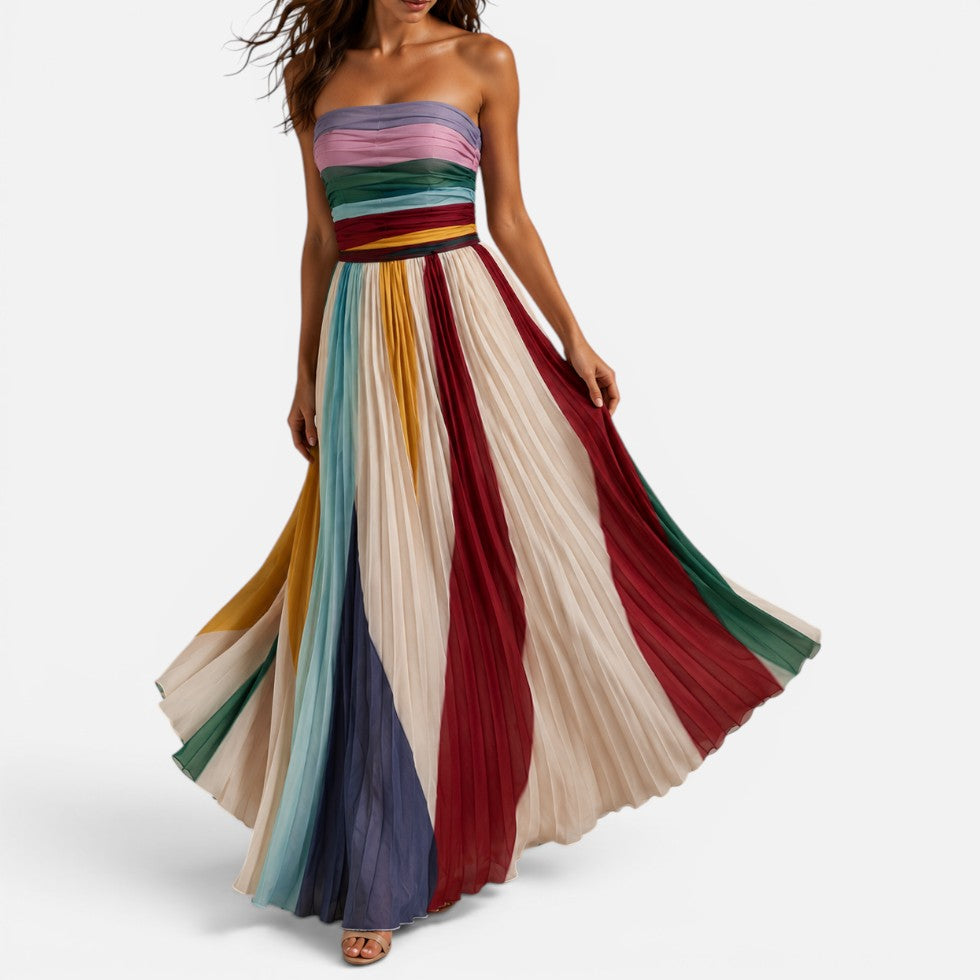 Damen Maxikleid Trägerlos mit Plisseerock