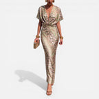 Maxikleid mit V Ausschnitt und Wickeldesign
