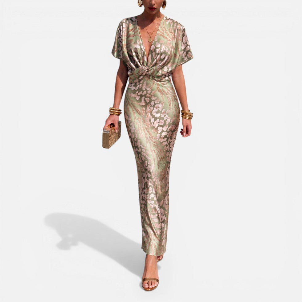 Maxikleid mit V Ausschnitt und Wickeldesign