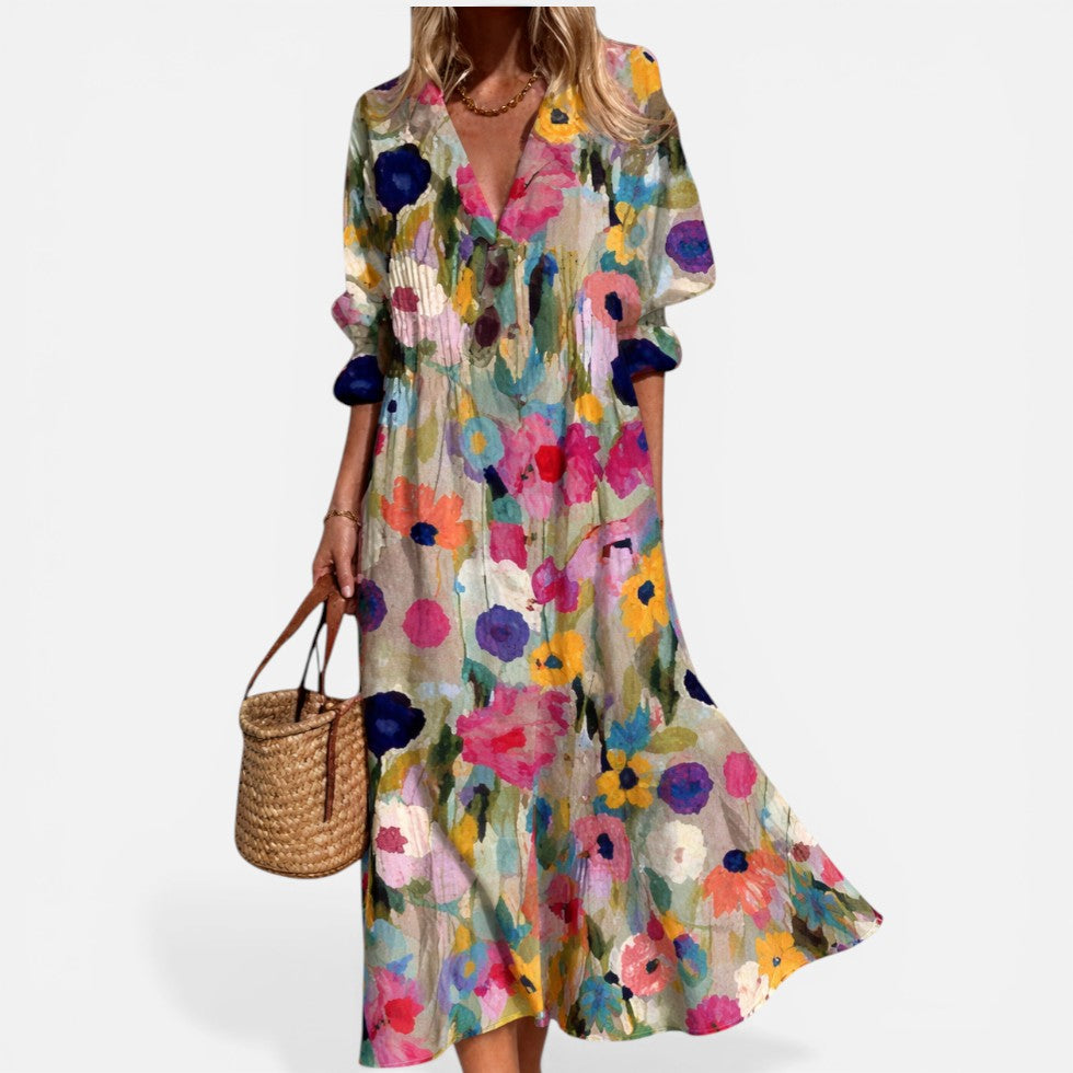 Midikleid mit Knopfleiste und floralem Muster