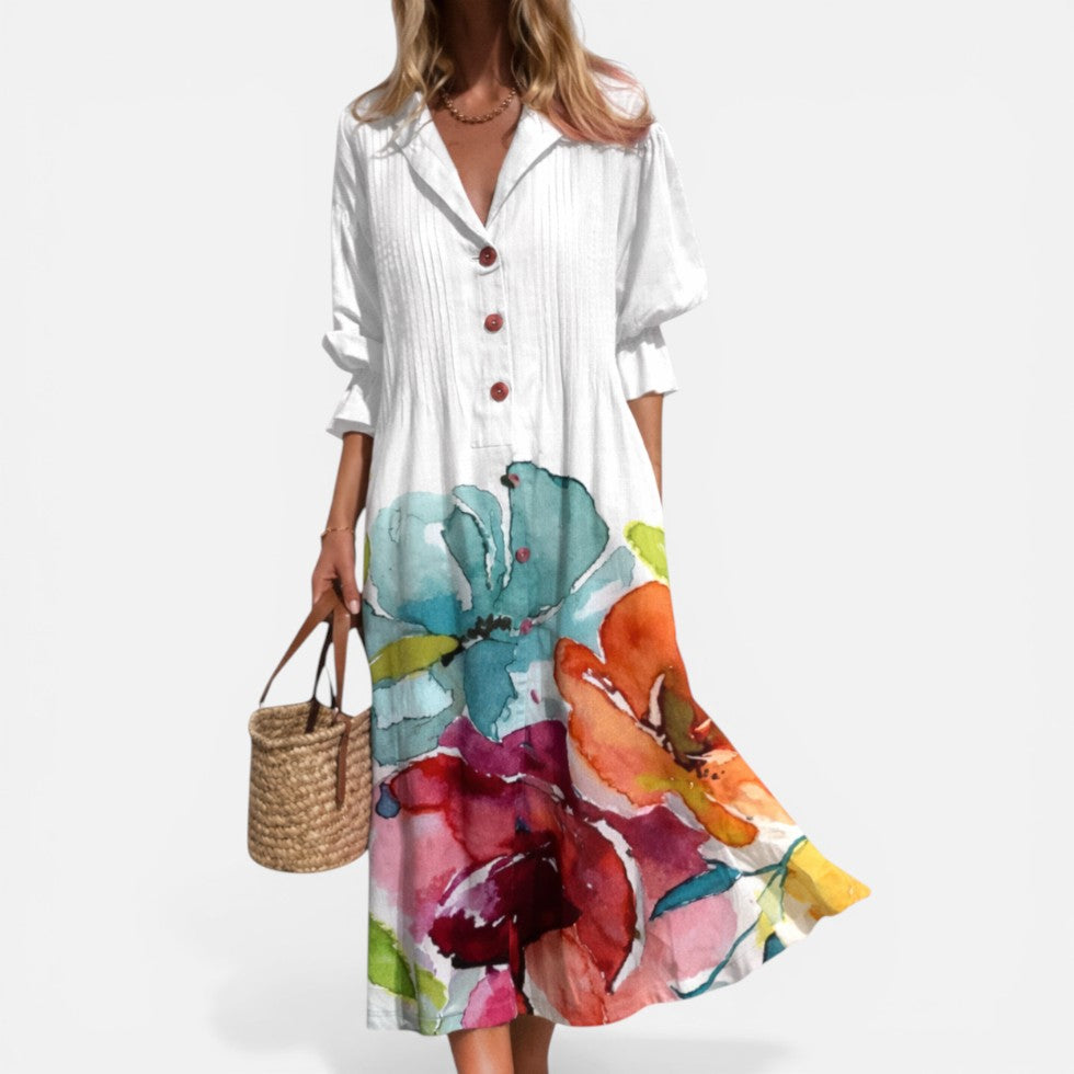 Midikleid mit Knopfleiste und floralem Muster