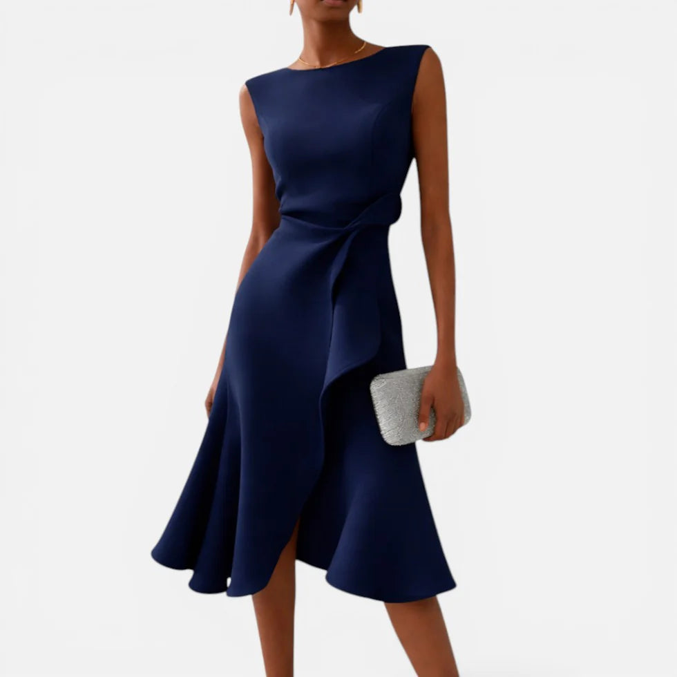 Midi Wrap Dress Sleeveless Round Neck