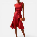 Midi Wrap Dress Sleeveless Round Neck