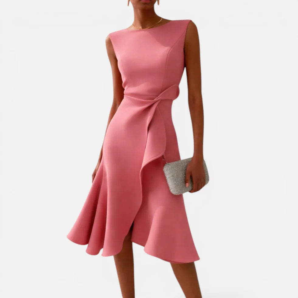 Midi Wrap Dress Sleeveless Round Neck