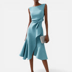 Midi Wrap Dress Sleeveless Round Neck