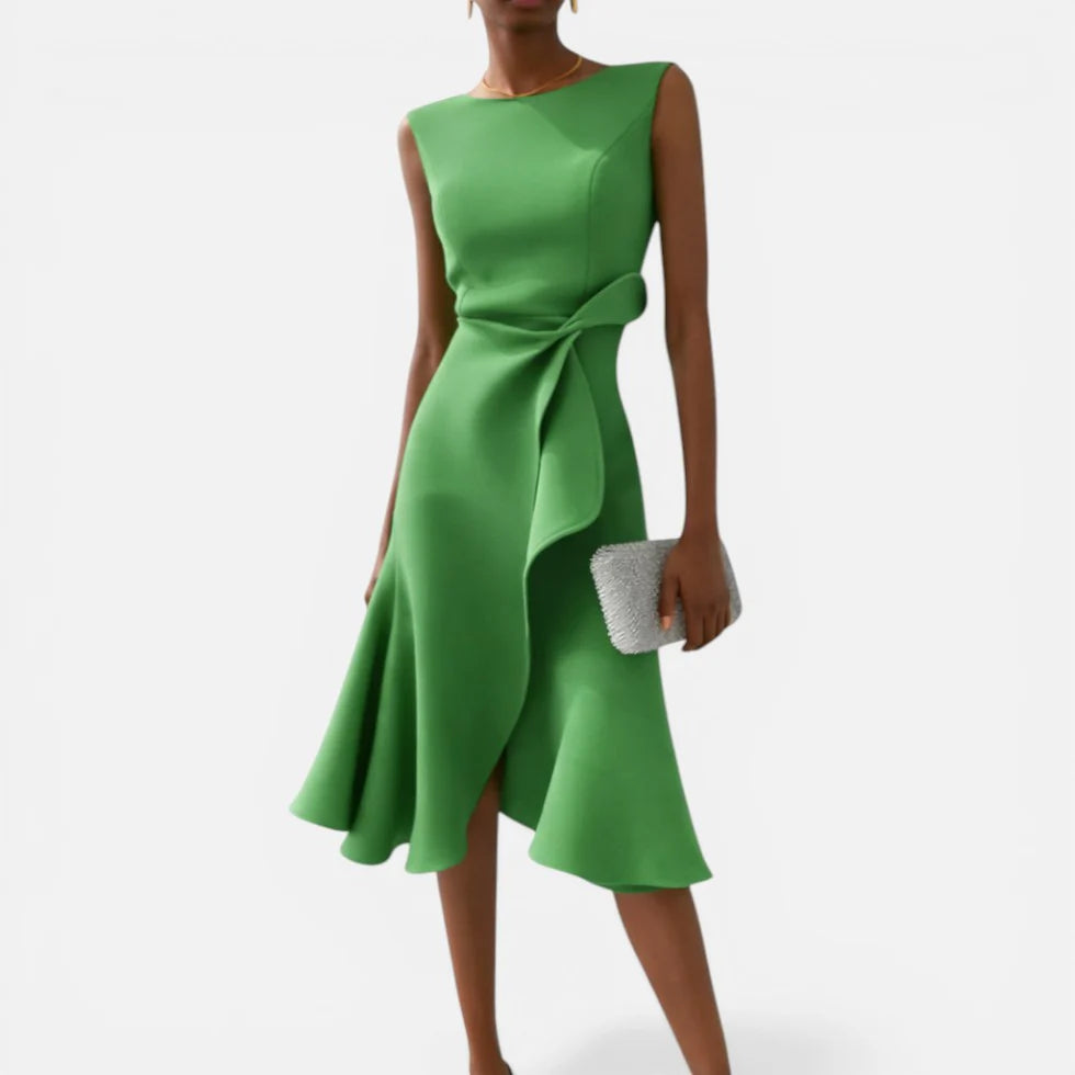 Midi Wrap Dress Sleeveless Round Neck