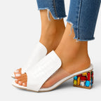 Pantoletten mit Schmuckabsatz und Transparentdetails