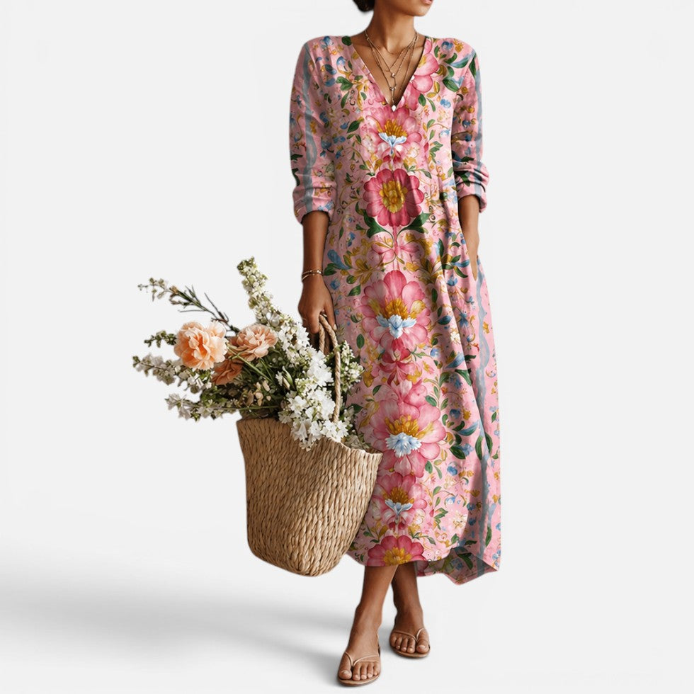 Dame-maxikjole med blomstermønster