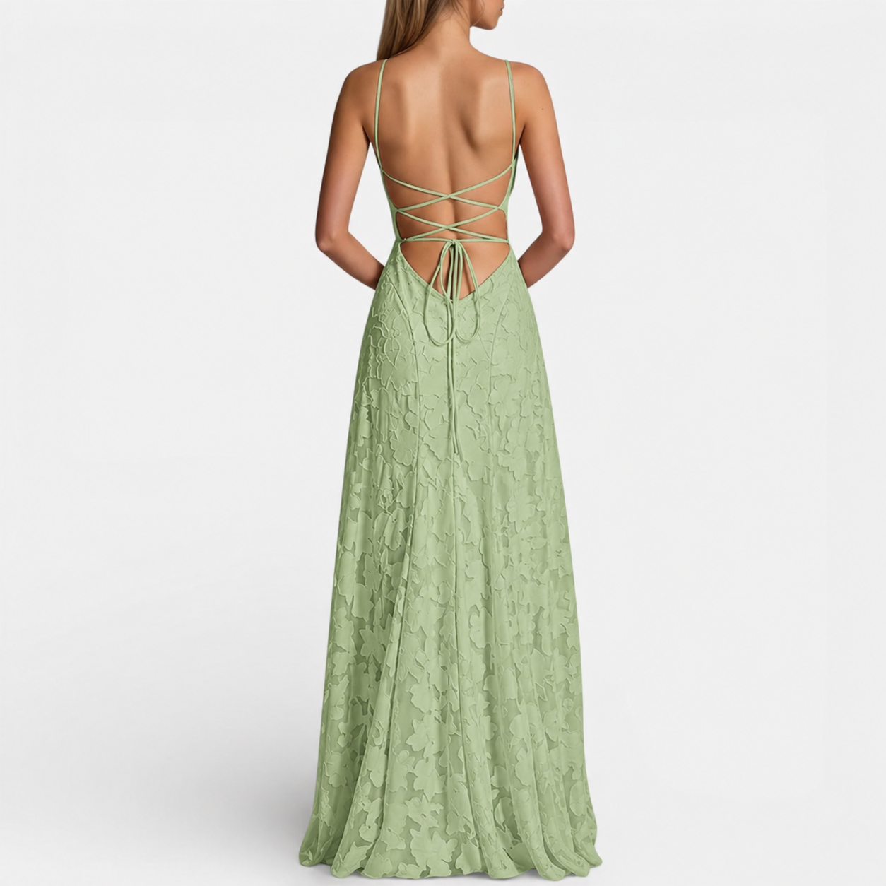 Damen Maxikleid mit Spaghettiträgern und ausgestelltem Rock