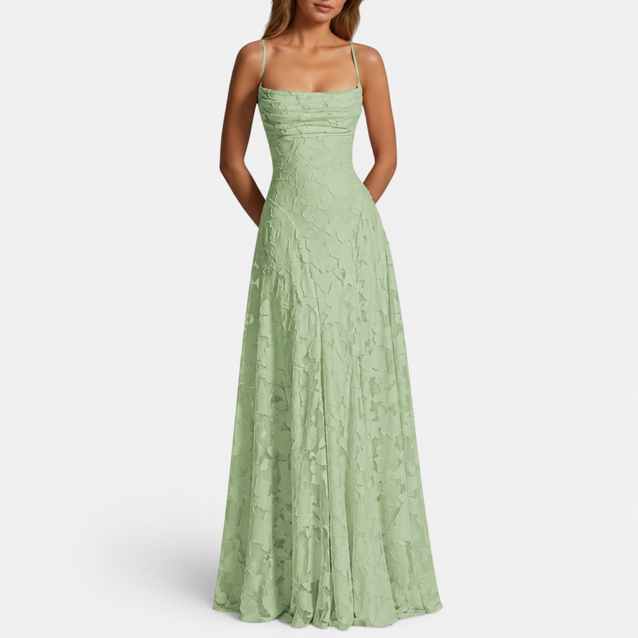 Damen Maxikleid mit Spaghettiträgern und ausgestelltem Rock