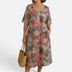 Damen Midikleid mit V Ausschnitt und Muster