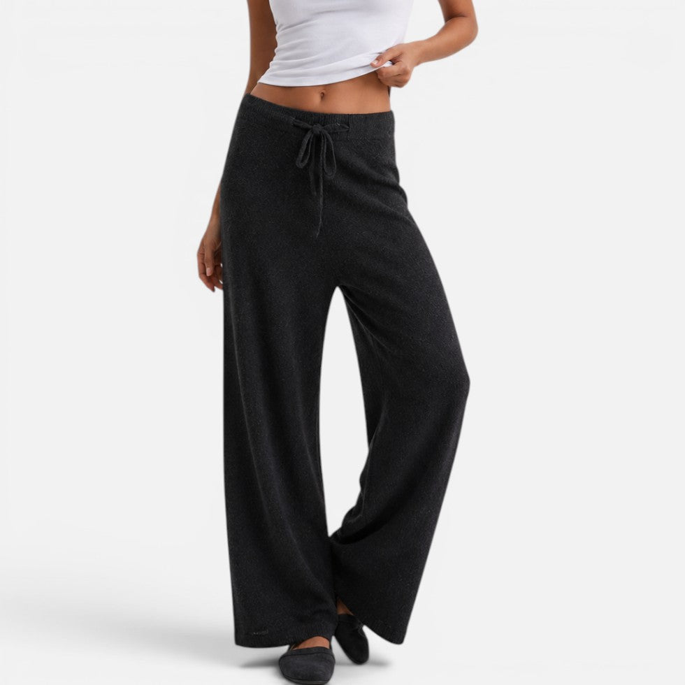 Strikkede kaschmirbukser med vide ben til damer