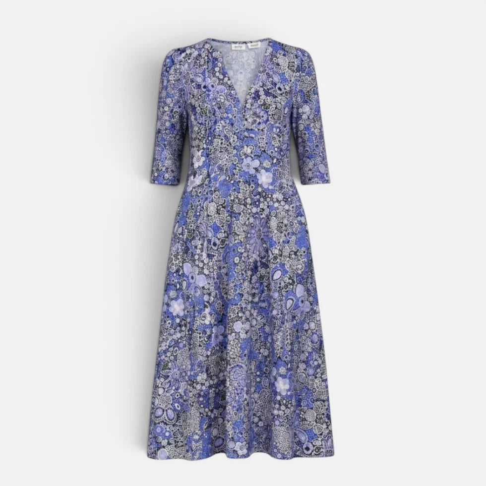 Midikleid V Ausschnitt Dreiviertelarm Florales Muster