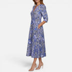 Midikleid V Ausschnitt Dreiviertelarm Florales Muster