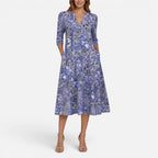 Midikleid V Ausschnitt Dreiviertelarm Florales Muster
