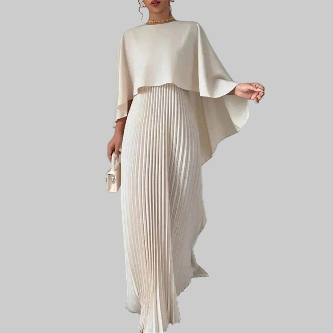 Damen-Maxikleid mit Cape und Plisseerock für Hochzeitsgäste
