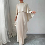 Damen-Maxikleid mit Cape und Plisseerock für Hochzeitsgäste