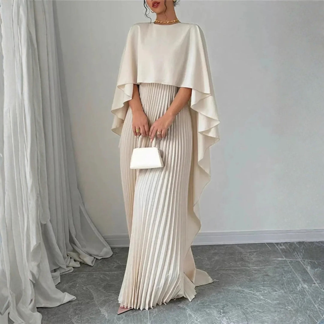 Damen-Maxikleid mit Cape und Plisseerock für Hochzeitsgäste