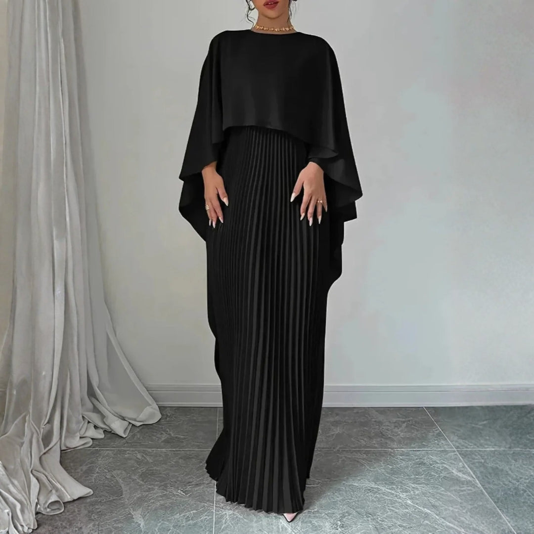 Damen-Maxikleid mit Cape und Plisseerock für Hochzeitsgäste