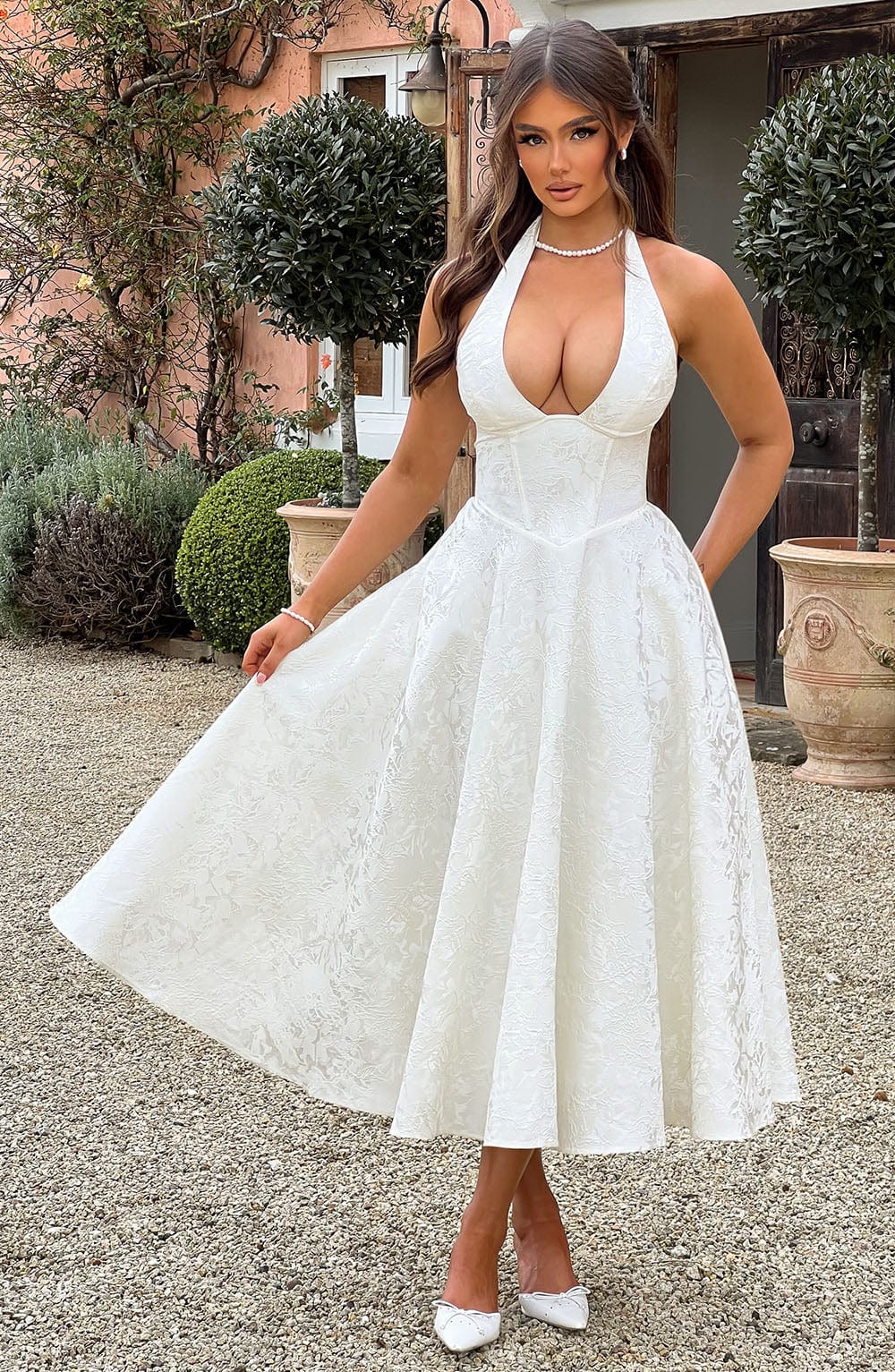 Damen-Midikleid mit Neckholder für Hochzeitsgäste